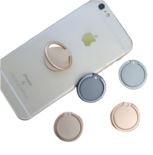 Phone case with multiple ring holders on a wooden surface