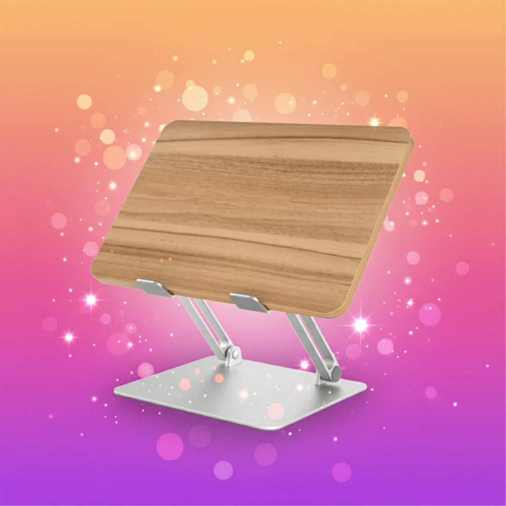 Wooden laptop stand on a white background