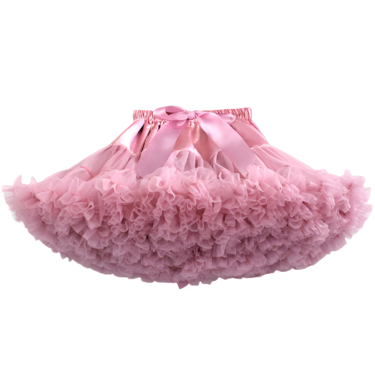 Pink tutu skirt with a bow on a white background