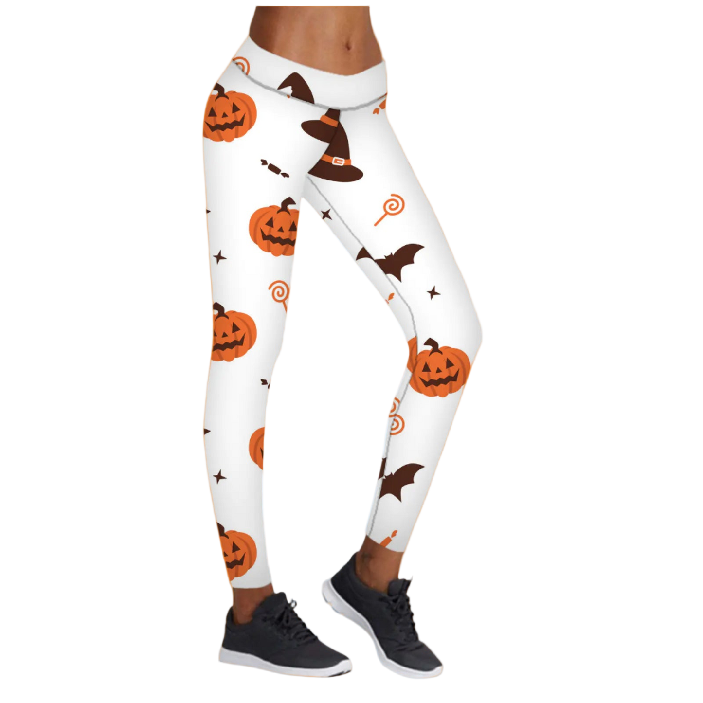 Leggings with Halloween-themed design on a white background