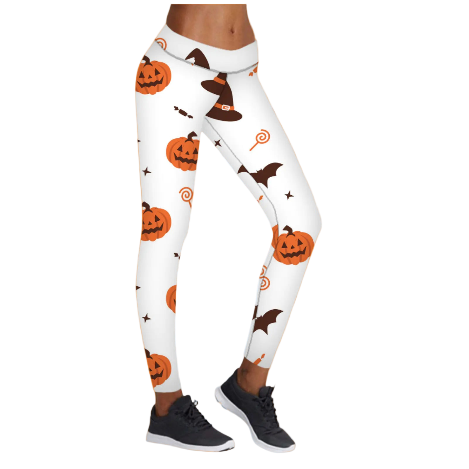 Leggings with Halloween-themed design on a white background