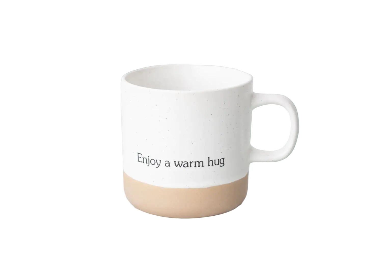 Mug with 'Enjoy a warm hug' text on a light background