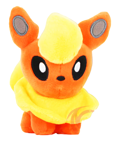 Plush toy of a character with orange and yellow colors on a white background