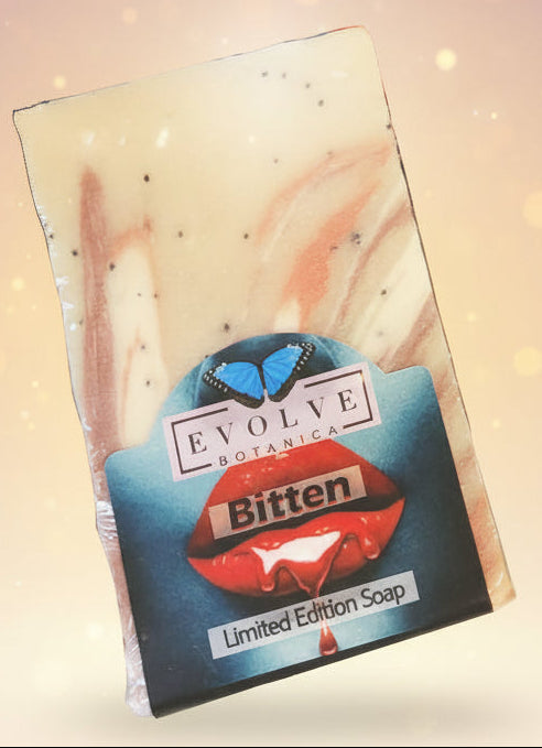 Soap bar with 'Evolve Botanica' branding on a white background