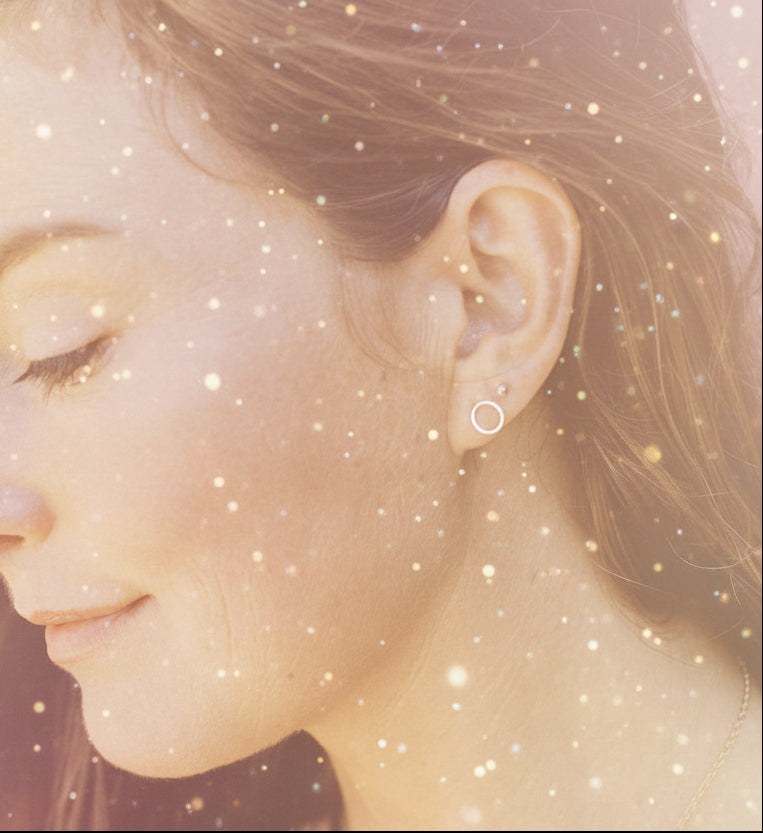 Close-up of a woman wearing earrings with a blurred background