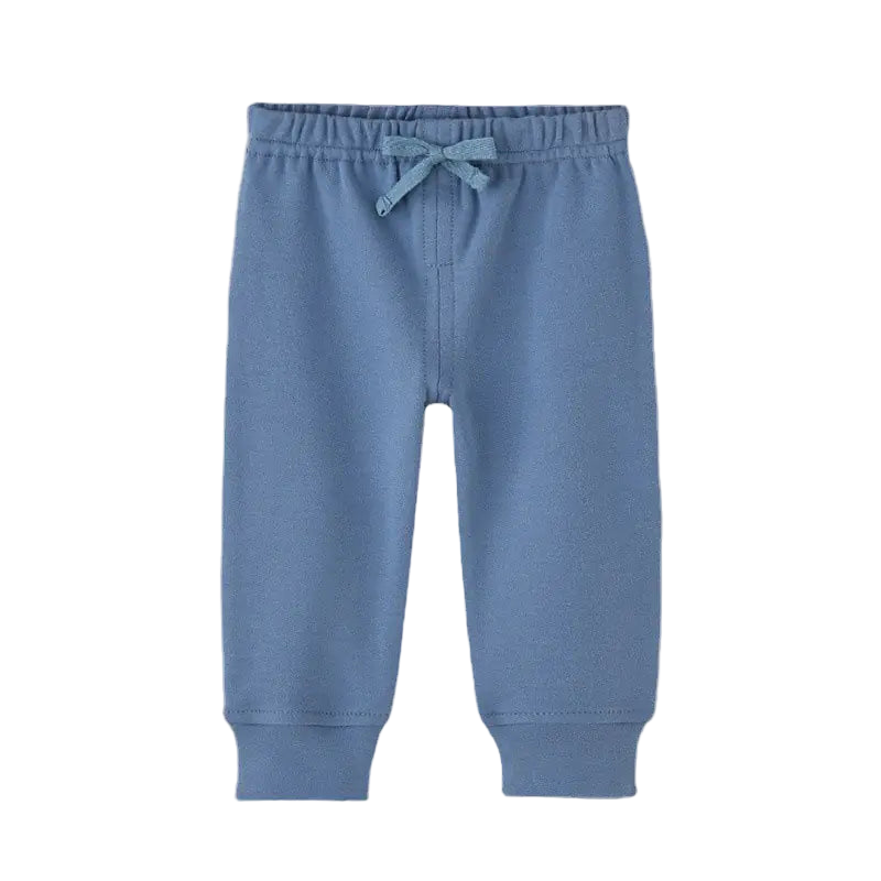 Blue baby pants with a drawstring on a white background