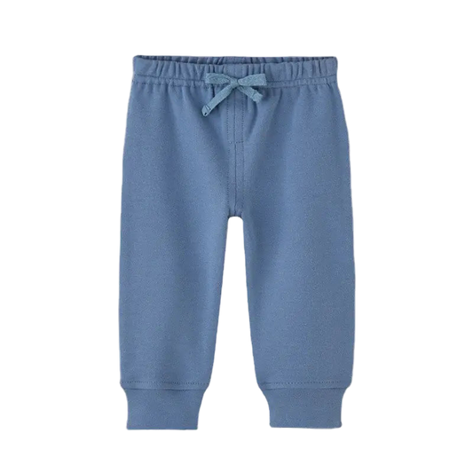 Blue baby pants with a drawstring on a white background
