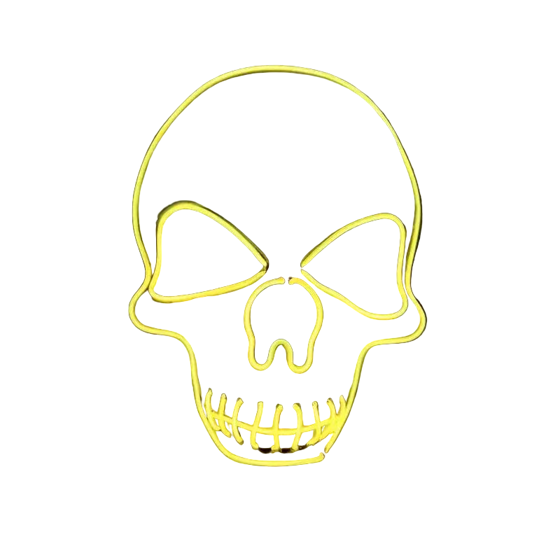 Yellow LED skull mask on a black background