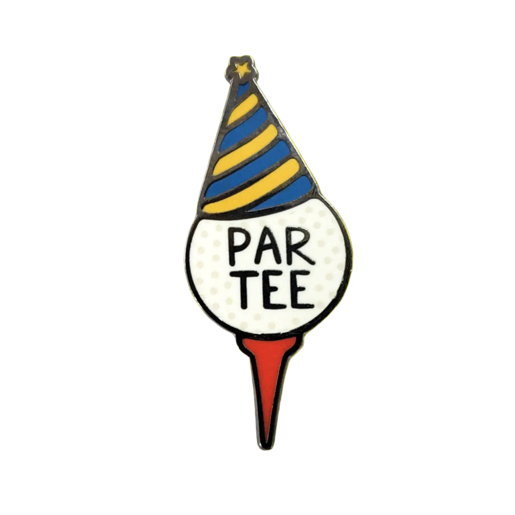 Golf tee with a party hat design and 'Par Tee' text on a white background