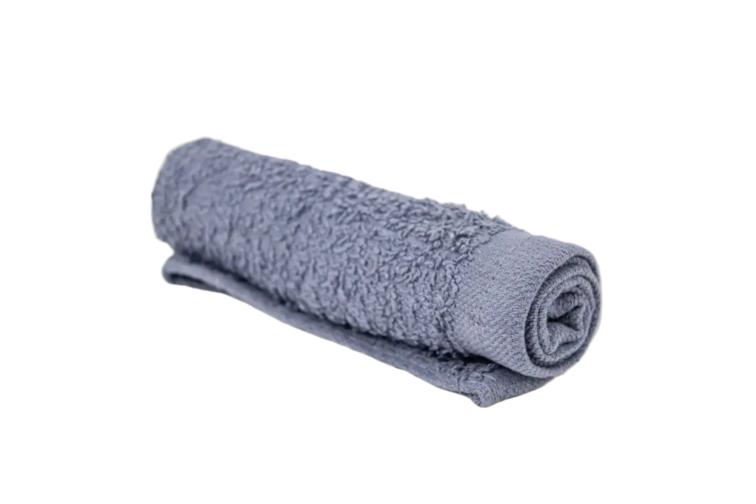 Rolled-up blue towel on a white background