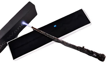 Black and silver wand with a box on a white background