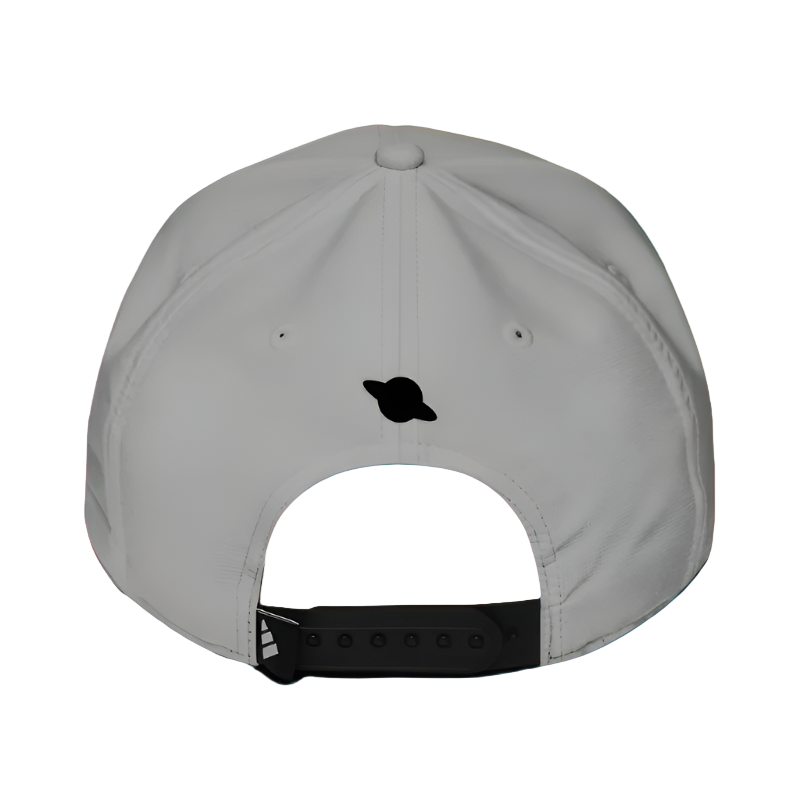 Gray cap with a black logo on the back against a white background