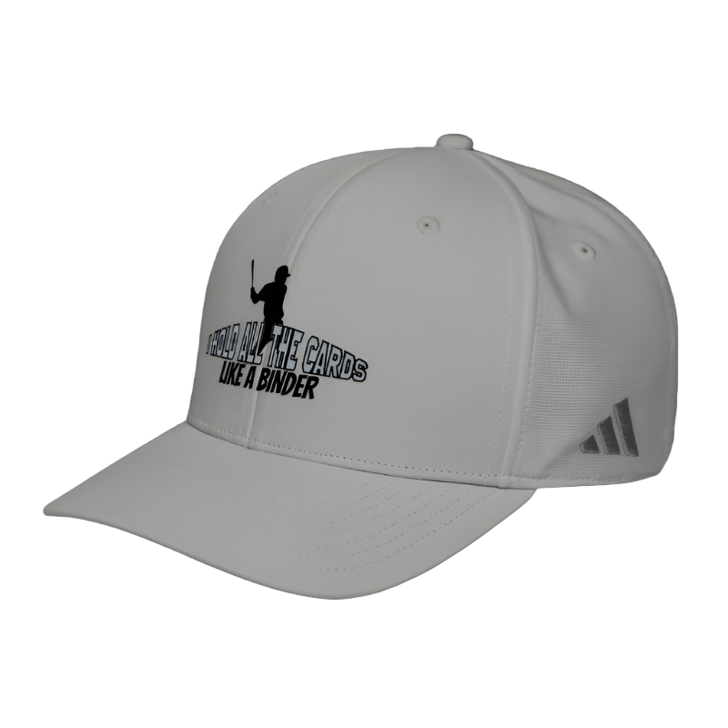 Gray cap with black text and silhouette design on a dark gray background