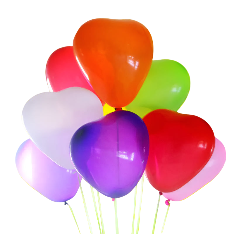 Colorful heart-shaped balloons on a white background