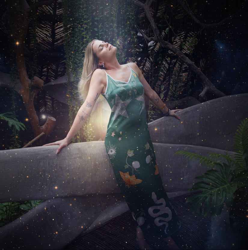 Andromeda Silk Dress - Jungle Altar Elegance