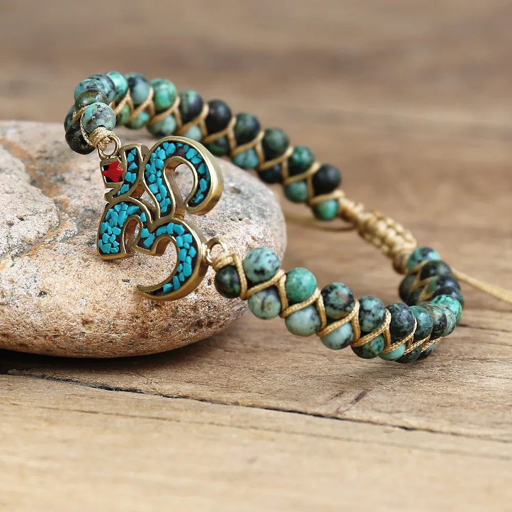 Handmade Buddha OM Onyx Braided Charm Bracelet Yoga Mala Wrap Lucky Gift