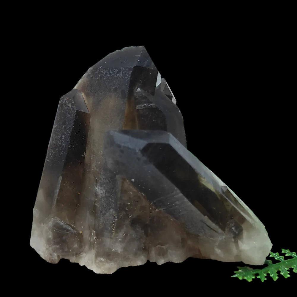 Crystal rock on a white background with green leaves