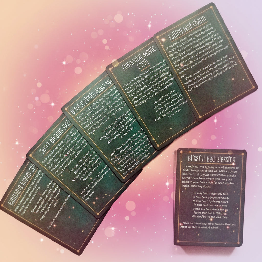 Set of green cards with text on a white background