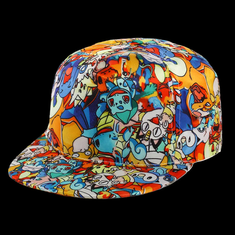 Colorful cartoon-patterned cap on a white background