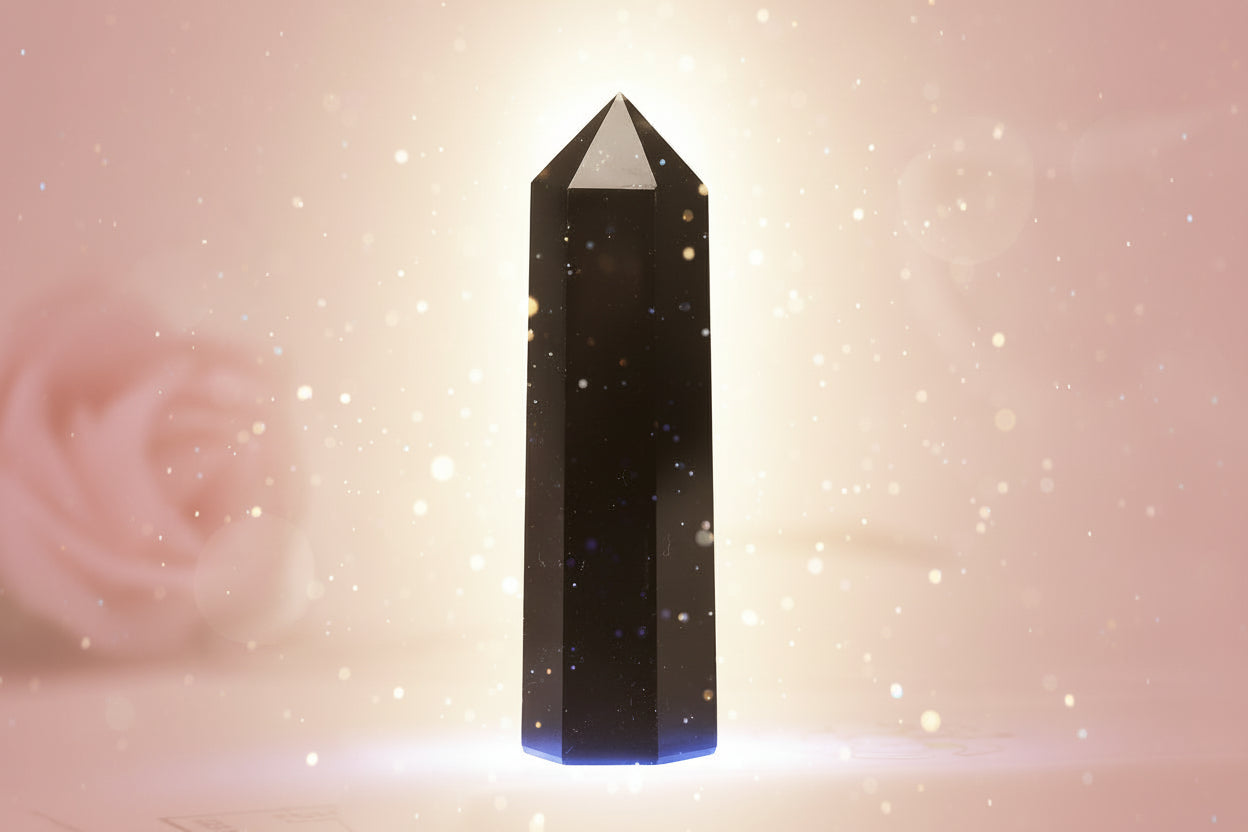 Black crystal pyramid on a white background