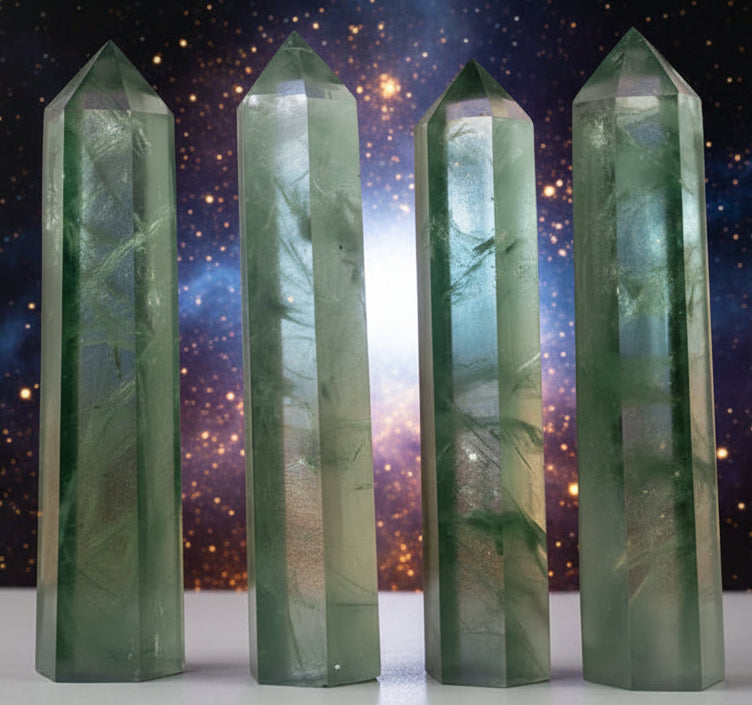 Green Fluorite Crystal Wand | Healing Quartz Points | Spiritual Stone Towers - Lucky Girl Gifts