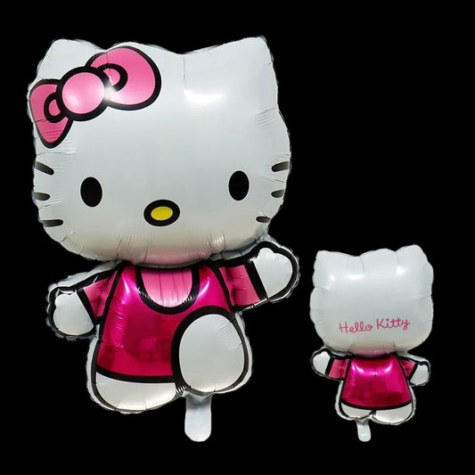 Hello Kitty-shaped balloons with pink dress on a white background