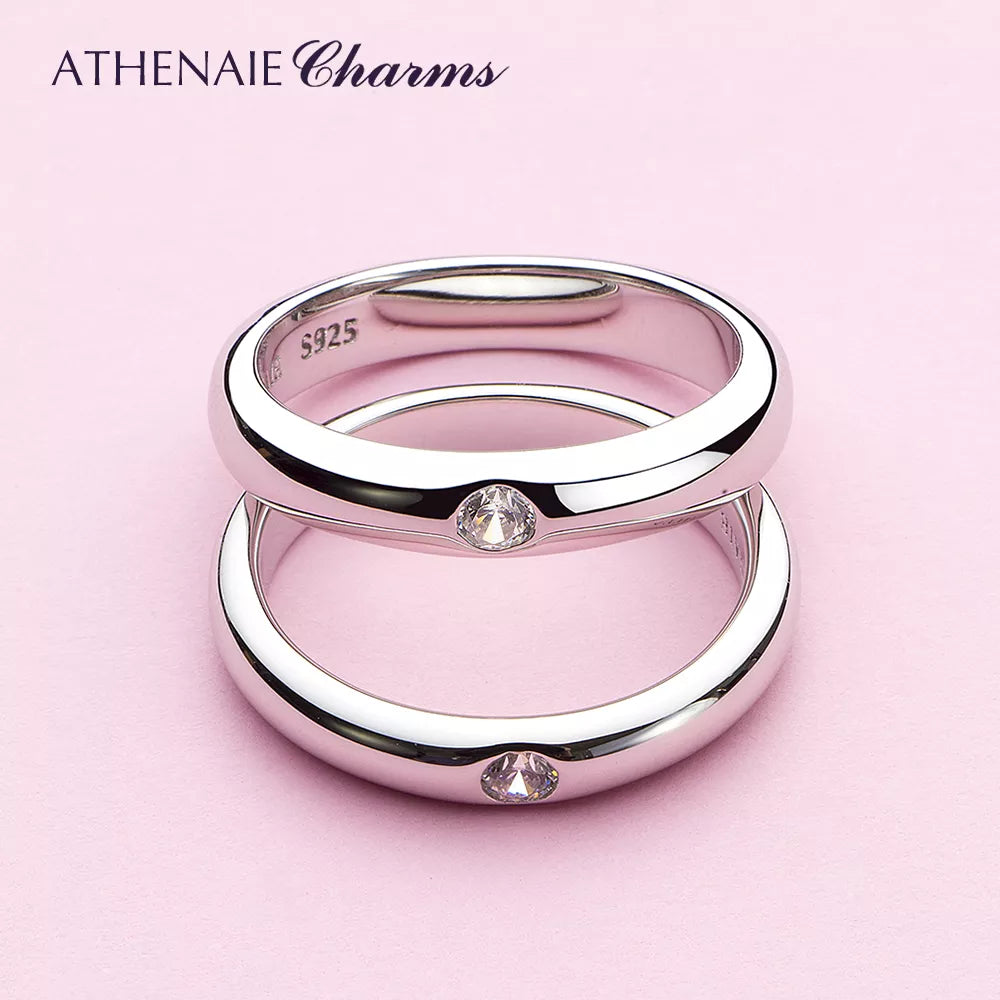 925 Sterling Silver Clear CZ Simple Sparkling Stackable Couples Ring Set