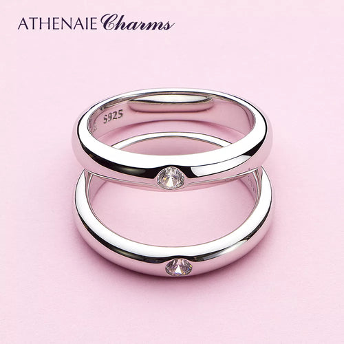 925 Sterling Silver Clear CZ Simple Sparkling Stackable Couples Ring Set