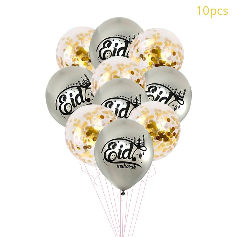 Bunch of balloons with 'Eid Mubarak' text on a white background