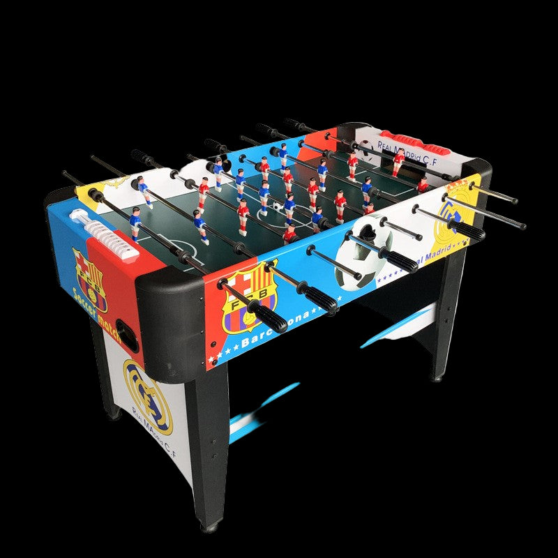 Colorful foosball table with detailed design on a white background