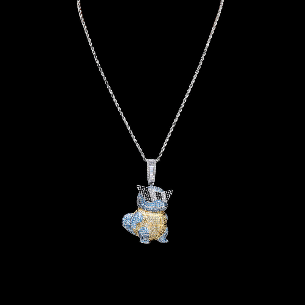 Necklace with a detailed pendant on a black background