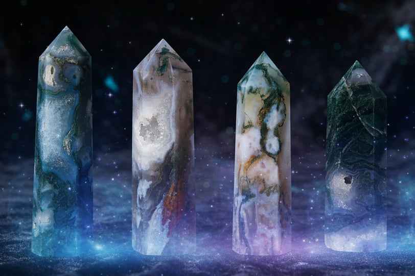Moss Agate Crystal Hexagonal Column