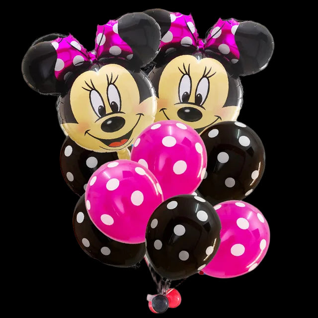 Balloon bouquet with Minnie Mouse design on a white background