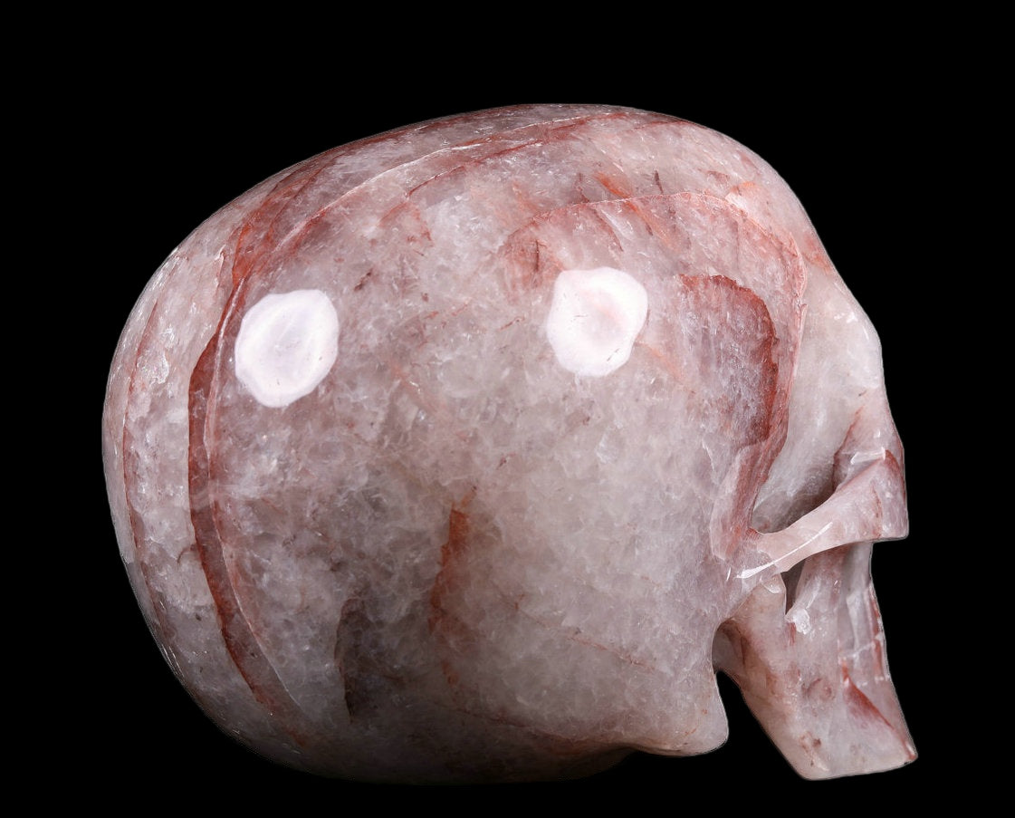 Marble-like skull sculpture on a white background