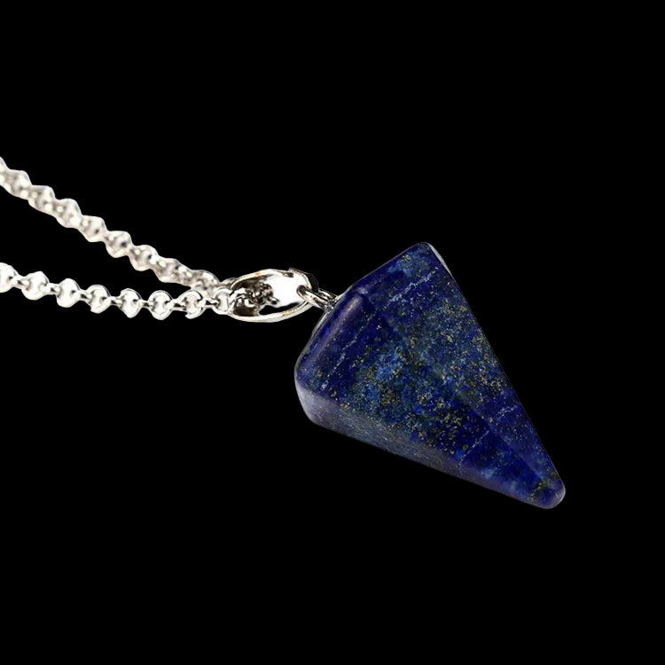 Necklace with a blue stone pendant on a white background