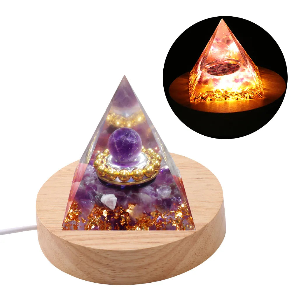 Energy Pyramid Orgonite Natural Amethyst Crystals Chakra Tool Resin Pyramid