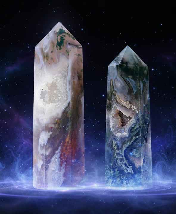 Moss Agate Crystal Hexagonal Column