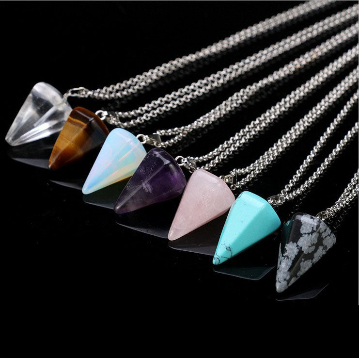 Natural Stone Pendant Hexagona Cone Pendulum Faceted Crystal Tarot Reading