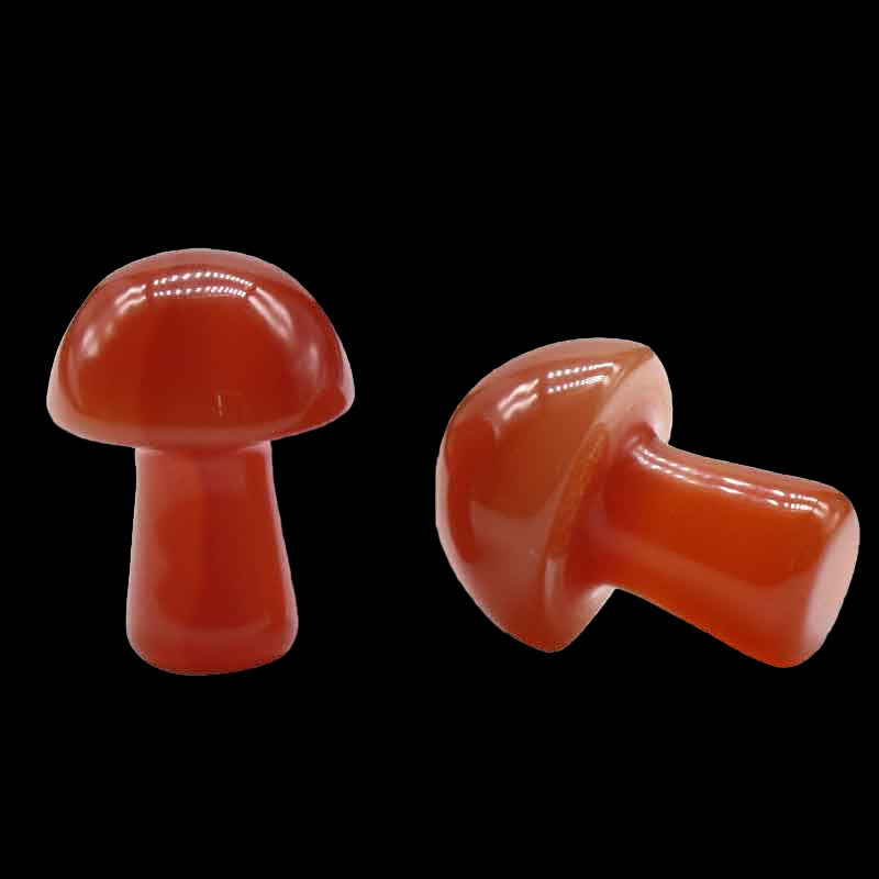 Two red mushroom-shaped objects on a white background