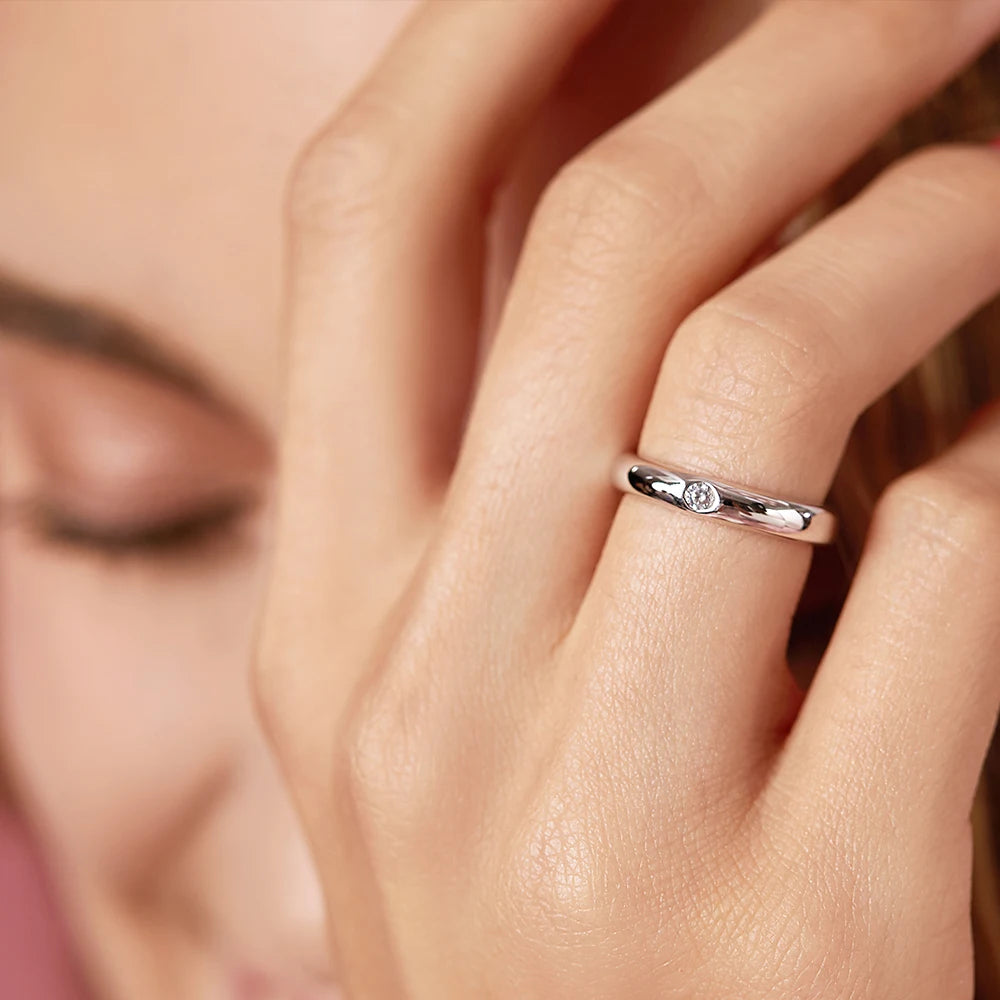 925 Sterling Silver Clear CZ Simple Sparkling Stackable Couples Ring Set