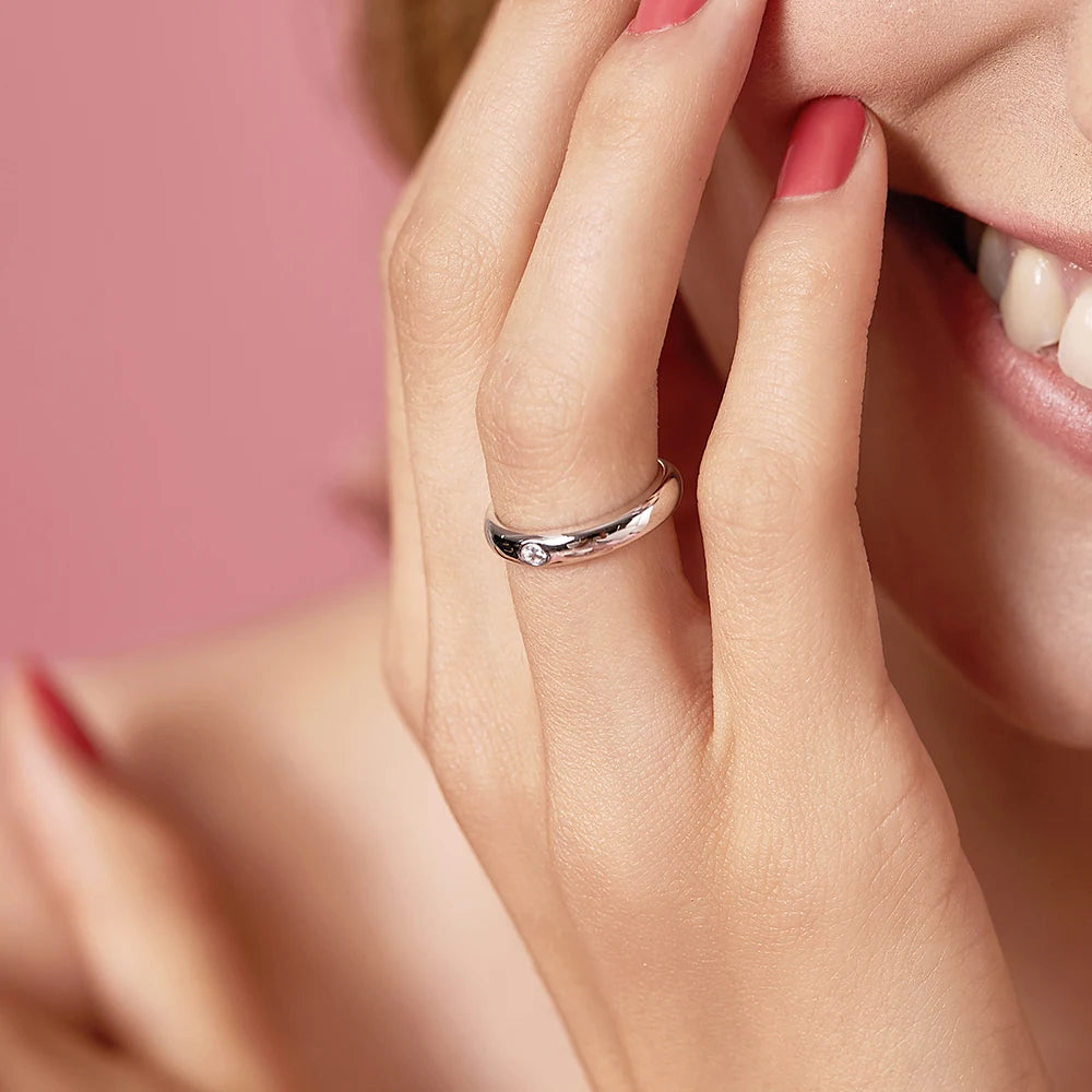 925 Sterling Silver Clear CZ Simple Sparkling Stackable Couples Ring Set