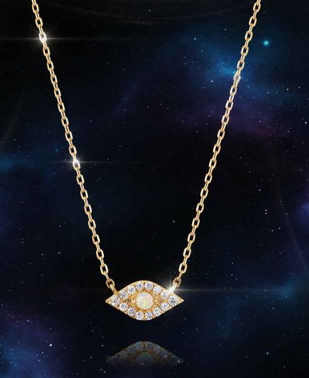 Luxury Diamond 14K Solid Gold Jewelry Evil Eye Pendant Necklace