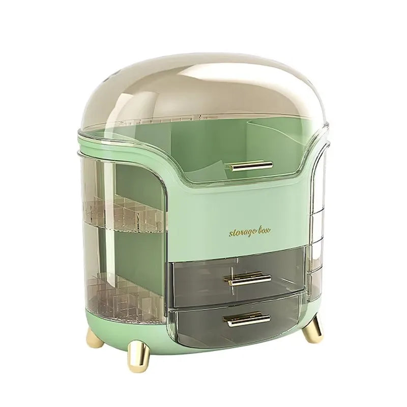 Green storage box with transparent lid on a white background