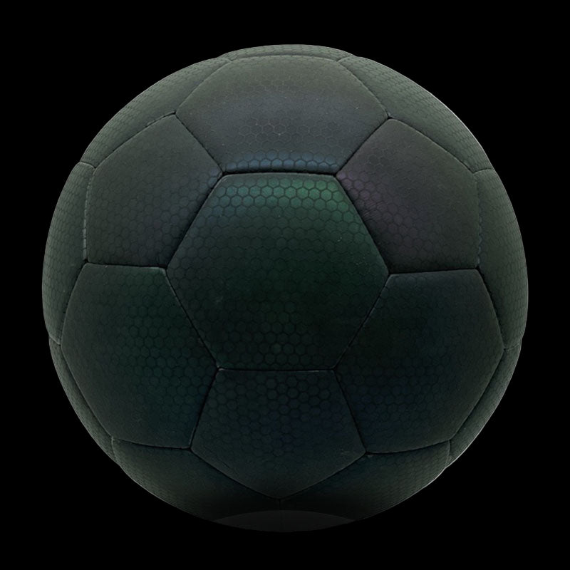 Black soccer ball with Crossway logo on a white background