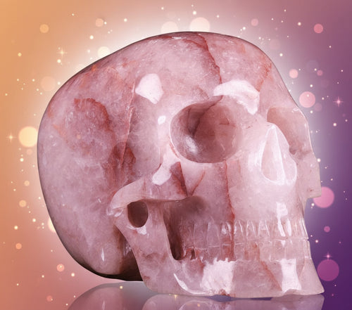 Carved stone skull on a black background