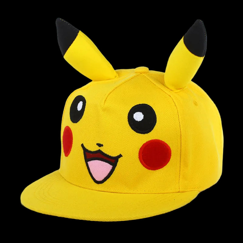 Yellow cap with Pikachu design on a white background