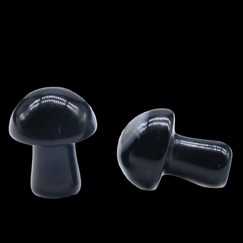 Two black mushroom-shaped objects on a white background