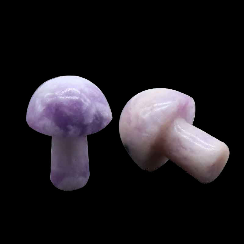 Two purple stone mushrooms on a white background