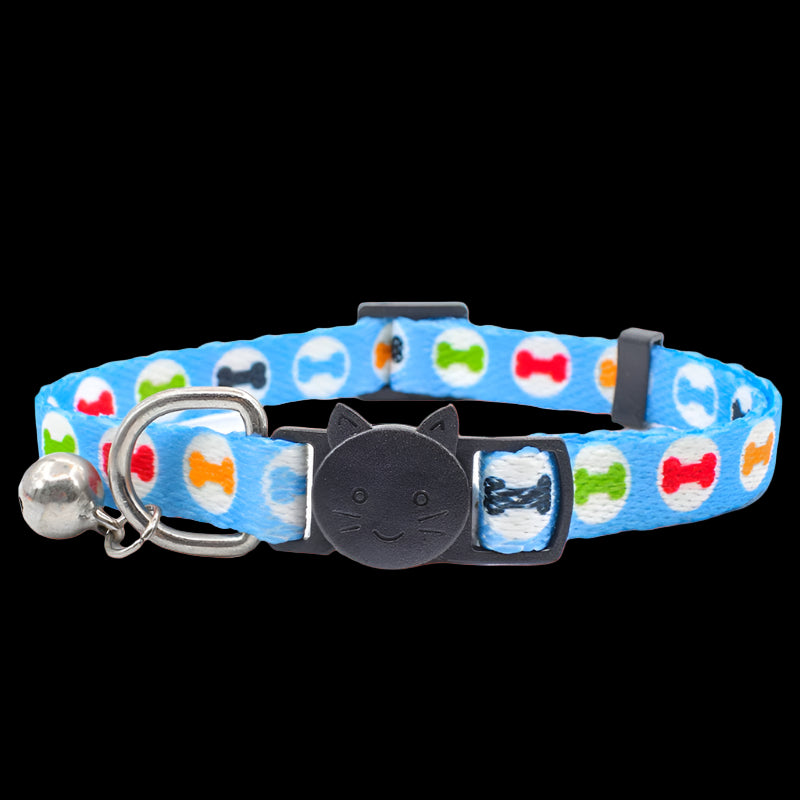 Cat collar with colorful bow ties and bell on a white background