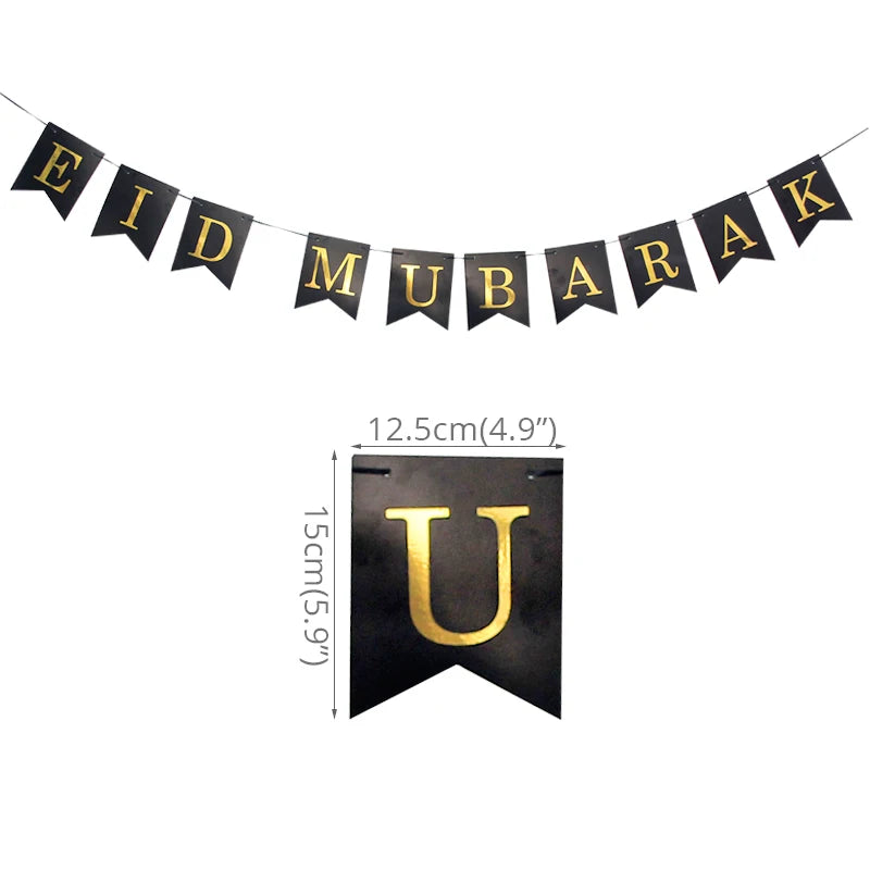 Eid Mubarak banner with dimensions on a white background